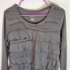 Merona Womens Frilled Gray Long Sleeve Shirt Large